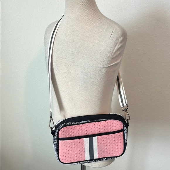 Ahdorned Handbags - AHDORNED Pink and Black Crossbody Neoprene Purse